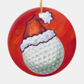 Golfbal in Santa Hat op rood Keramisch Ornament (Achterkant)