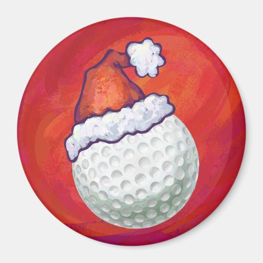 Golfbal in Santa Hat op rood Magneet (Voorkant)