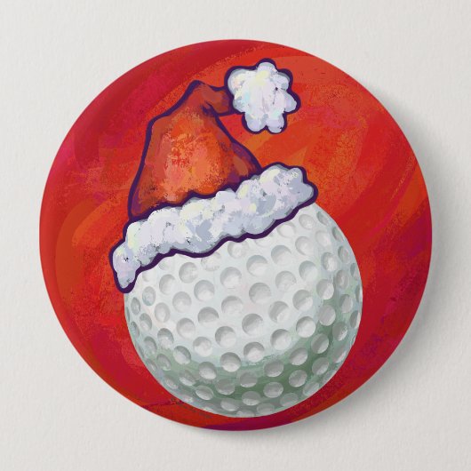 Golfbal in Santa Hat op rood Ronde Button 4,0 Cm (Voorkant)