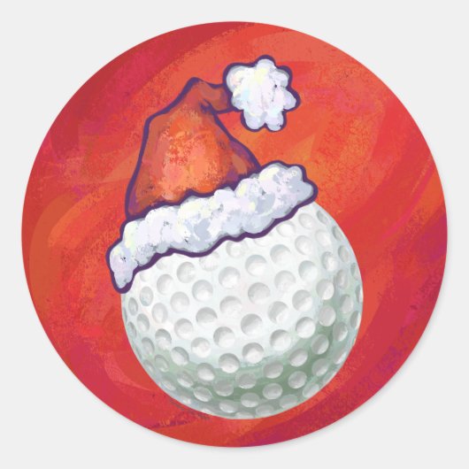 Golfbal in Santa Hat op rood Ronde Sticker (Voorkant)