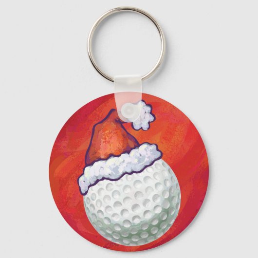 Golfbal in Santa Hat op rood Sleutelhanger (Voorkant)