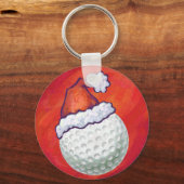 Golfbal in Santa Hat op rood Sleutelhanger (Voorkant)