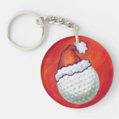 Golfbal in Santa Hat op rood Sleutelhanger (Voorkant)