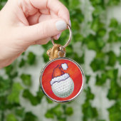Golfbal in Santa Hat op rood Sleutelhanger (Hand)