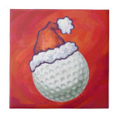 Golfbal in Santa Hat op rood Tegeltje (Voorkant)