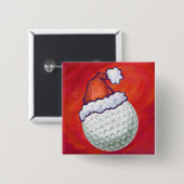 Golfbal in Santa Hat op rood Vierkante Button 5,1 Cm (Voorkant /achterkant)