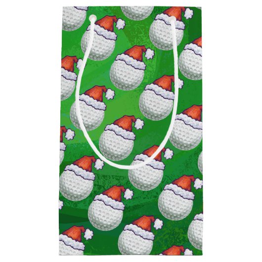 Golfbal in Santa Hat Patroon op Groen Klein Cadeauzakje (Voorkant)