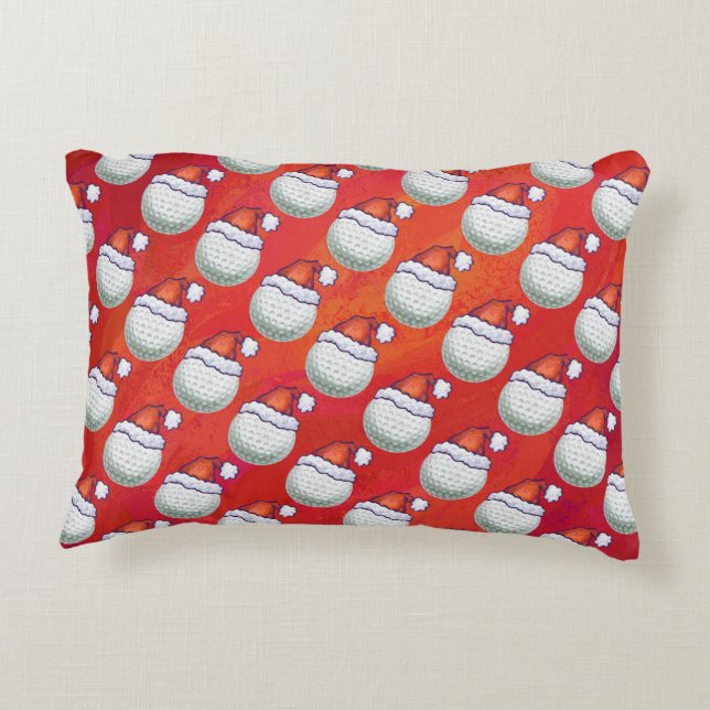 Golfbal in Santa Hat Pattern op Red Decoratief Kussen (Achterkant)