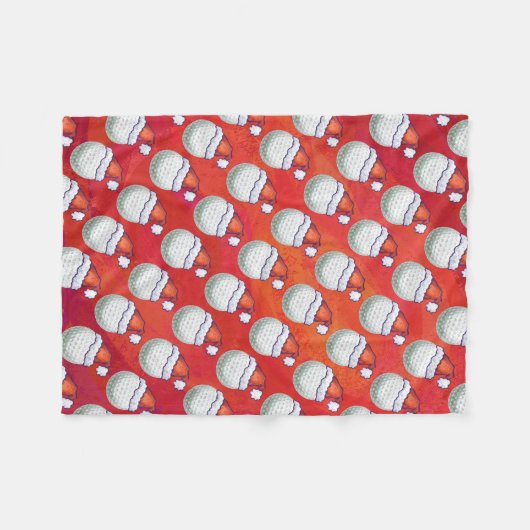 Golfbal in Santa Hat Pattern op Red Fleece Deken (Voorkant (Horizontaal))