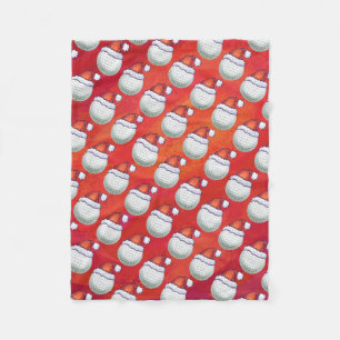 Golfbal in Santa Hat Pattern op Red Fleece Deken