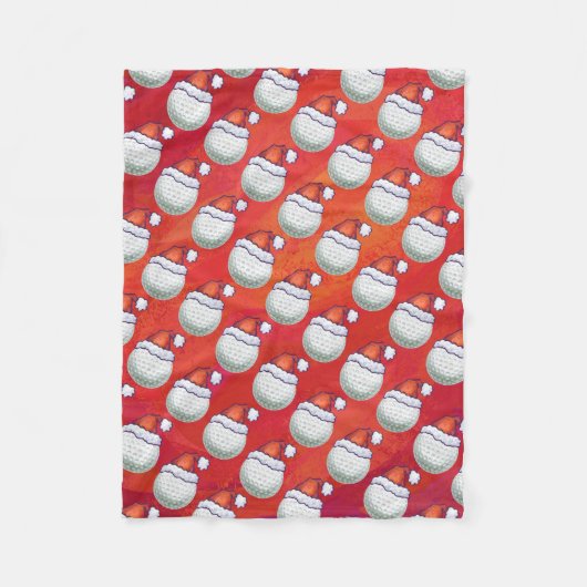 Golfbal in Santa Hat Pattern op Red Fleece Deken (Voorkant)