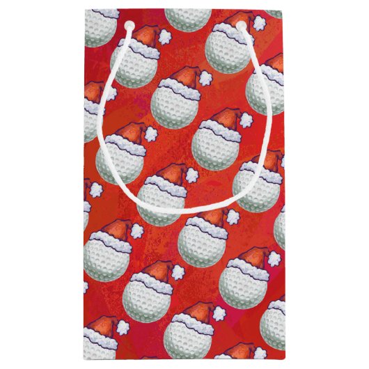Golfbal in Santa Hat Pattern op Red Klein Cadeauzakje (Achterkant)