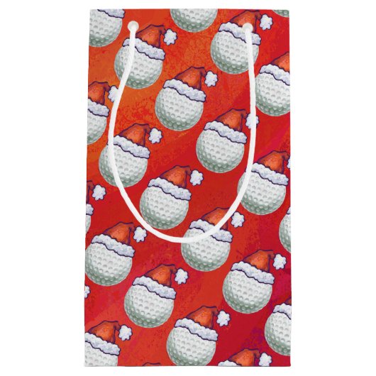 Golfbal in Santa Hat Pattern op Red Klein Cadeauzakje (Voorkant)