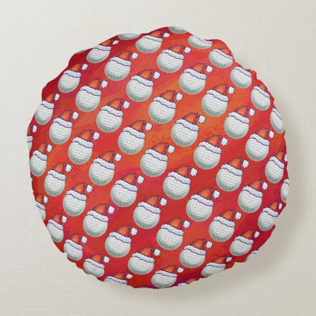 Golfbal in Santa Hat Pattern op Red Rond Kussen (Achterkant)