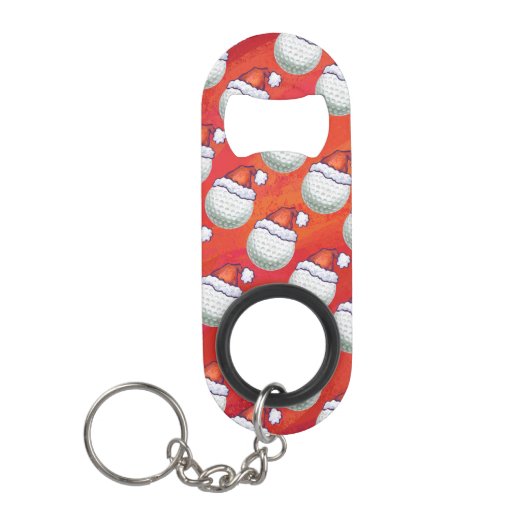 Golfbal in Santa Hat Pattern op Red Sleutelhanger Flessenopener (Voorkant)