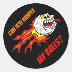 Golfbal in vlammen, Zwart Ronde Sticker