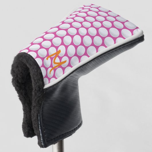 Golfbal Initiaal Roze Wit Sinaasappel Sport Preppy Golfheadcover (3/4 voorkant)