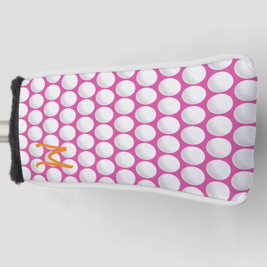 Golfbal Initiaal Roze Wit Sinaasappel Sport Preppy Golfheadcover (Voorkant)