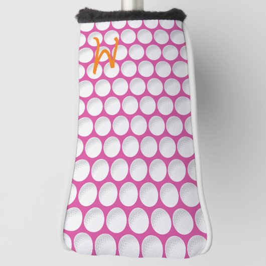 Golfbal Initiaal Roze Wit Sinaasappel Sport Preppy Golfheadcover (Draai 90)