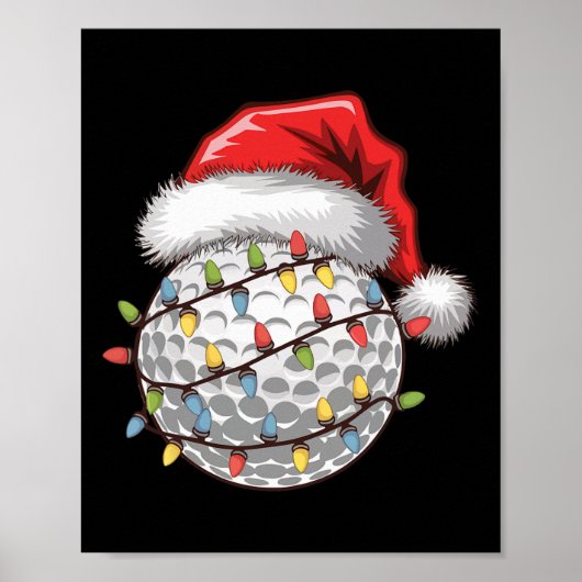 Golfbal Kerstman Hoed Kerstboom Lichtjes Golfen  Poster (Voorkant)