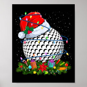 Golfbal Kerstman Hoed Kerstverlichting Grappige Sp Poster