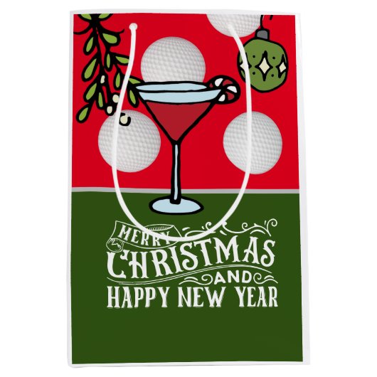 Golfbal Kerstmis voor golfer Medium Cadeauzakje (Voorkant)