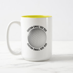 Golfbal & Kleine Tekst GEEL 425g Custom Tweekleurige Koffiemok