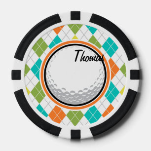 Golfbal; Kleurrijk Argyle Patroon Poker Chips