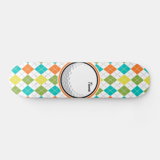 Golfbal; Kleurrijk Argyle Patroon Skateboard (Horizontaal)