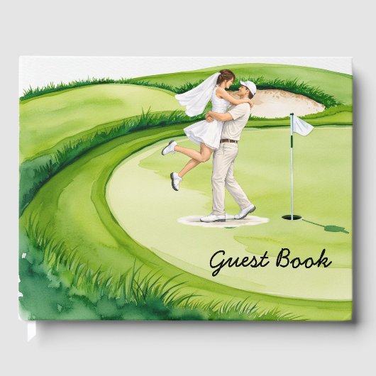 Golfbal ligt op putting green gastenboek (Voorkant)