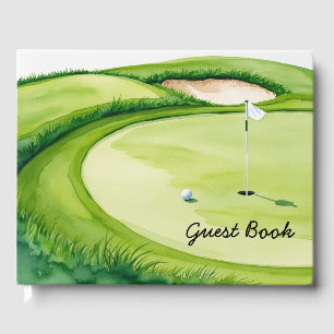 Golfbal ligt op putting green gastenboek