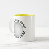 Golfbal & Medium Tekst GEEL 325ml Custom Tweekleurige Koffiemok (Voorkant links)