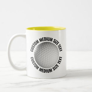 Golfbal & Medium Tekst GEEL 325ml Custom Tweekleurige Koffiemok