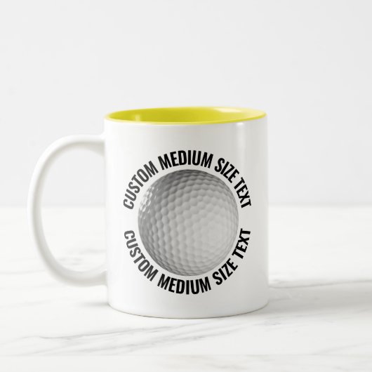 Golfbal & Medium Tekst GEEL 325ml Custom Tweekleurige Koffiemok (Links)