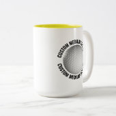 Golfbal & Medium Tekst GEEL 425g Custom Tweekleurige Koffiemok (Voorkant rechts)