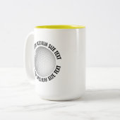 Golfbal & Medium Tekst GEEL 425g Custom Tweekleurige Koffiemok (Voorkant links)