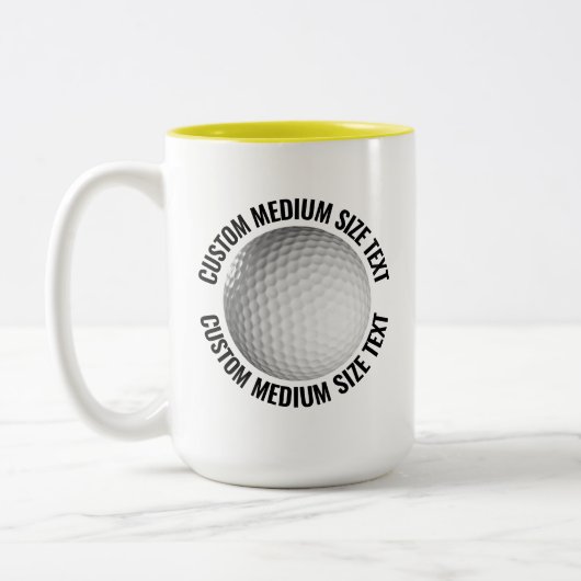 Golfbal & Medium Tekst GEEL 425g Custom Tweekleurige Koffiemok (Links)