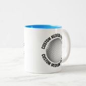 Golfbal & Medium Tekst LICHTBLAUW 325ml Custom Tweekleurige Koffiemok (Voorkant rechts)