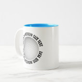 Golfbal & Medium Tekst LICHTBLAUW 325ml Custom Tweekleurige Koffiemok (Voorkant links)