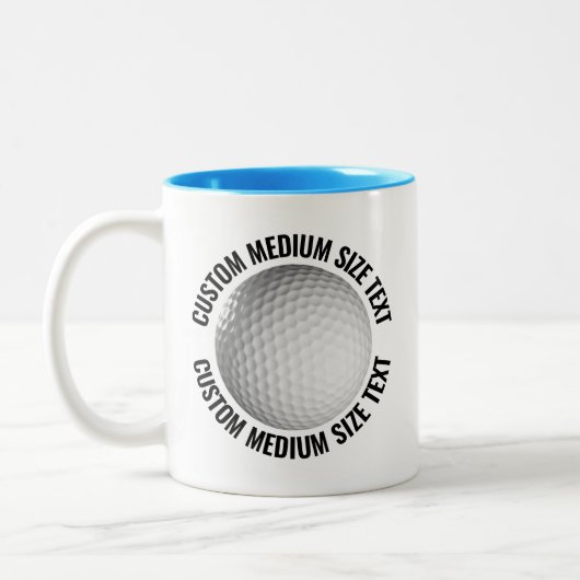 Golfbal & Medium Tekst LICHTBLAUW 325ml Custom Tweekleurige Koffiemok (Links)