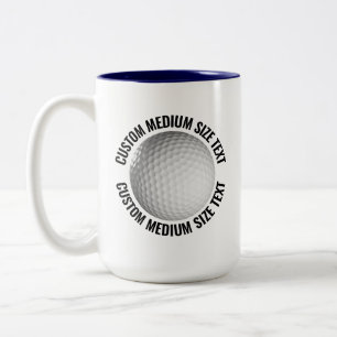 Golfbal & Medium Tekst MARINEBLAUW 425gr Custom Tweekleurige Koffiemok