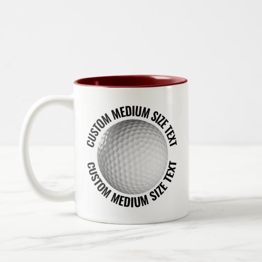 Golfbal & Medium tekst MAROON 325ml Custom Tweekleurige Koffiemok (Links)