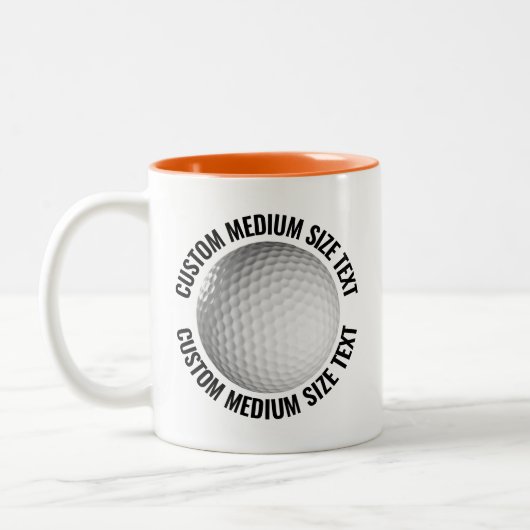 Golfbal & Medium tekst ORANJE 325ml Custom Tweekleurige Koffiemok (Links)