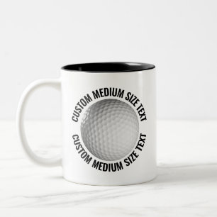 Golfbal & Medium tekst ZWART 325ml Custom Tweekleurige Koffiemok