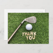 Golfbal met bedankwoord op groen gras briefkaart (Voorkant / Achterkant)