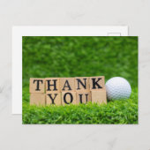 Golfbal met bedankwoord op groen gras briefkaart (Voorkant / Achterkant)