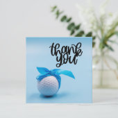 Golfbal met blauw lint bedankkaart (Staand voorkant)