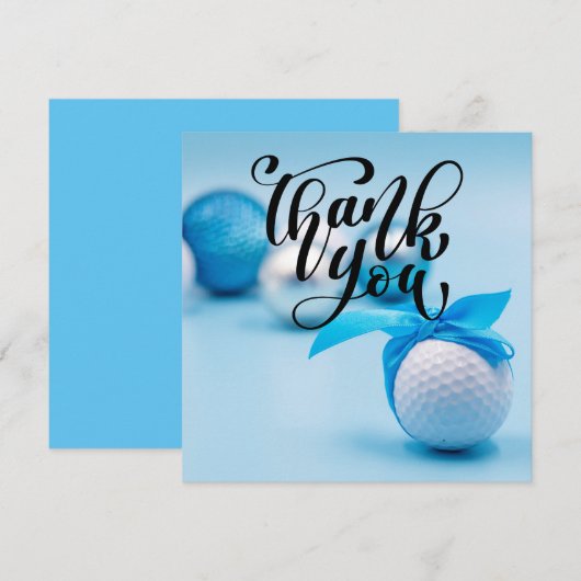 Golfbal met blauw lint voor baby showers jongen bedankkaart (Voorkant / Achterkant)