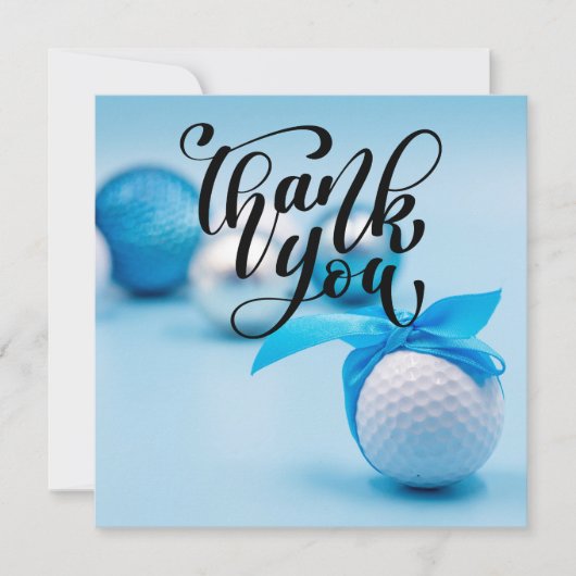 Golfbal met blauw lint voor baby showers jongen bedankkaart (Voorkant)