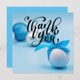 Golfbal met blauw lint voor baby showers jongen bedankkaart